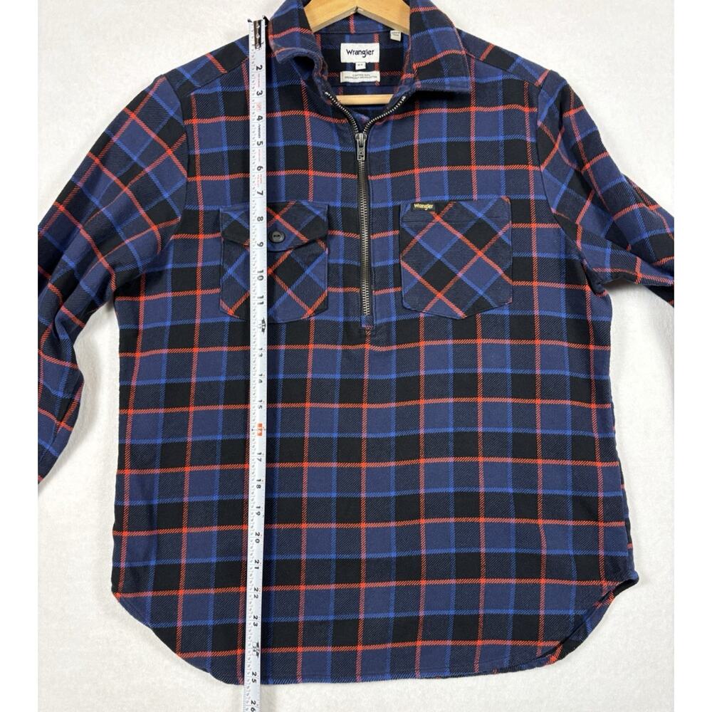 Wrangler Blue Plaid 1/4 Zip Shirt Womens XS Organic Cotton Flannel Workwear - Picture 9 of 11